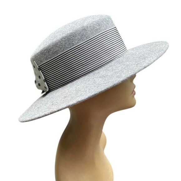 Vintage NOS Banash Boston Light Gray Wool Felt Fedora Hat Polka Dot  Bow US 7.5 Vintage NOS Banash Boston Light Gray Wool Felt Fedora Hat  main image 4